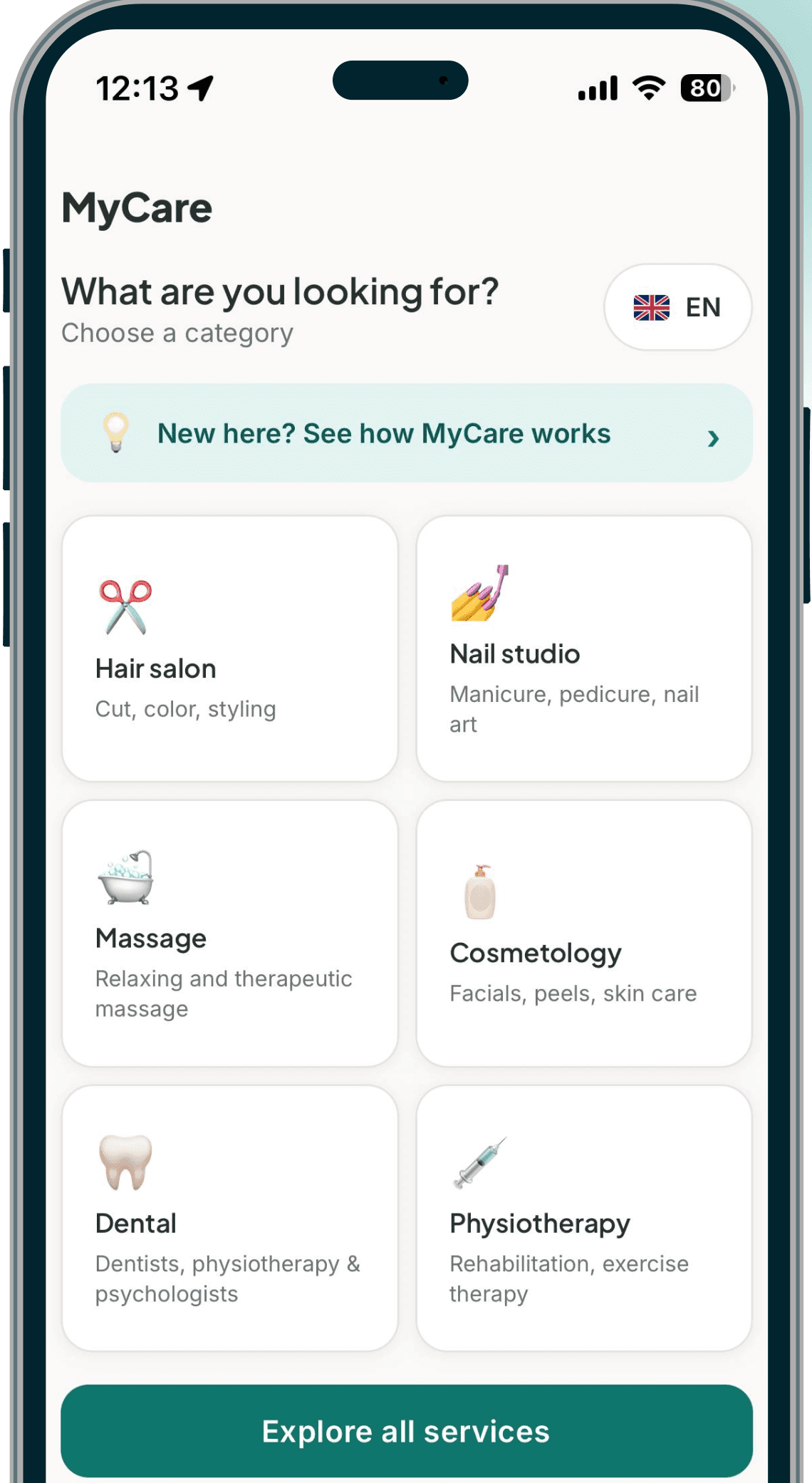 MyCare app — browse beauty and care categories